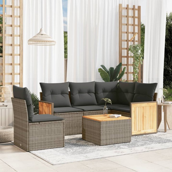 5-tlg. Garten-Sofagarnitur mit Kissen Schwarz Poly Rattan