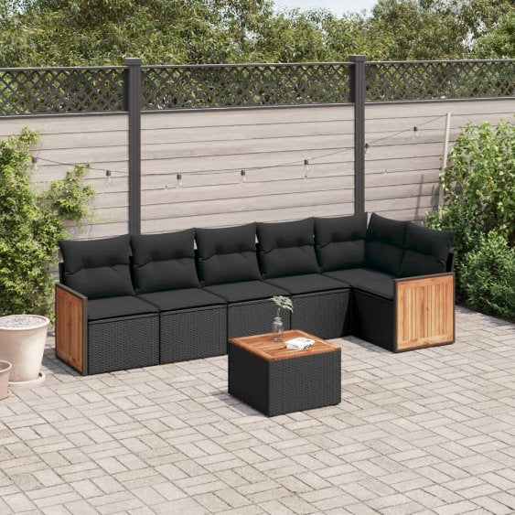 6-tlg. Garten-Sofagarnitur mit Kissen Schwarz Poly Rattan