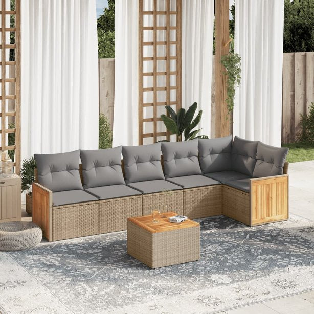 6-tlg. Garten-Sofagarnitur mit Kissen Schwarz Poly Rattan