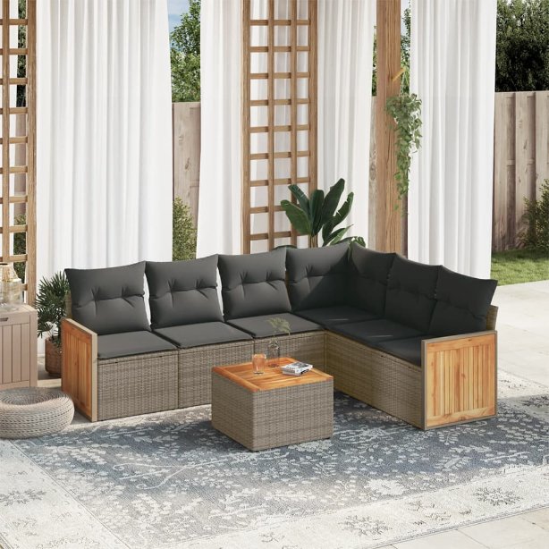 6-tlg. Garten-Sofagarnitur mit Kissen Schwarz Poly Rattan