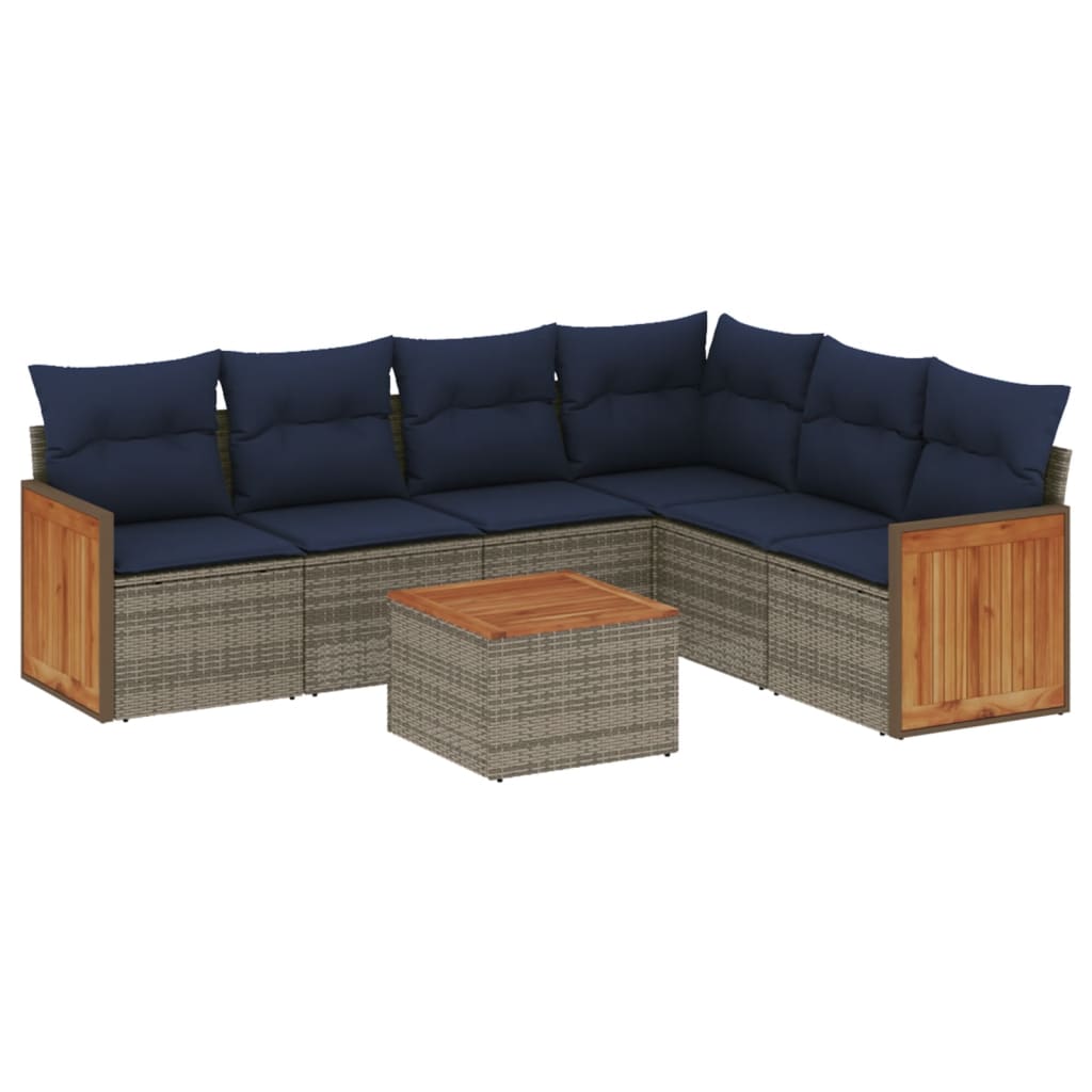 6-teiliges Gartensofa-Set mit Kissen, schwarzes Polyrattan