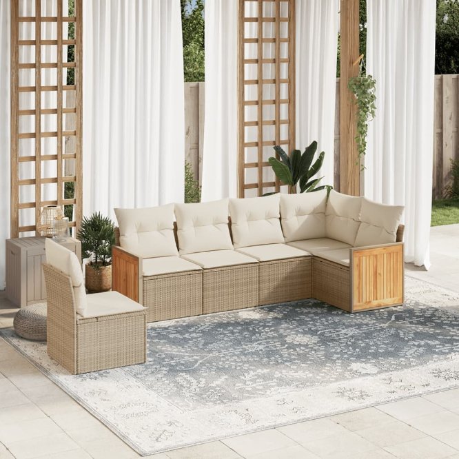 6-tlg. Garten-Sofagarnitur mit Kissen Schwarz Poly Rattan