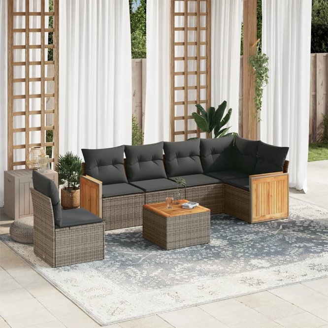 6-tlg. Garten-Sofagarnitur mit Kissen Schwarz Poly Rattan