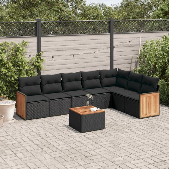 7-tlg. Garten-Sofagarnitur mit Kissen Schwarz Poly Rattan