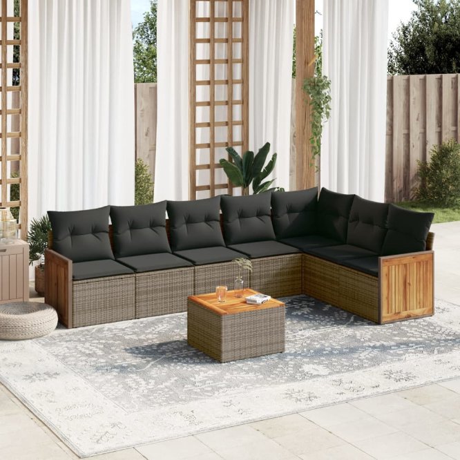 7-tlg. Garten-Sofagarnitur mit Kissen Schwarz Poly Rattan