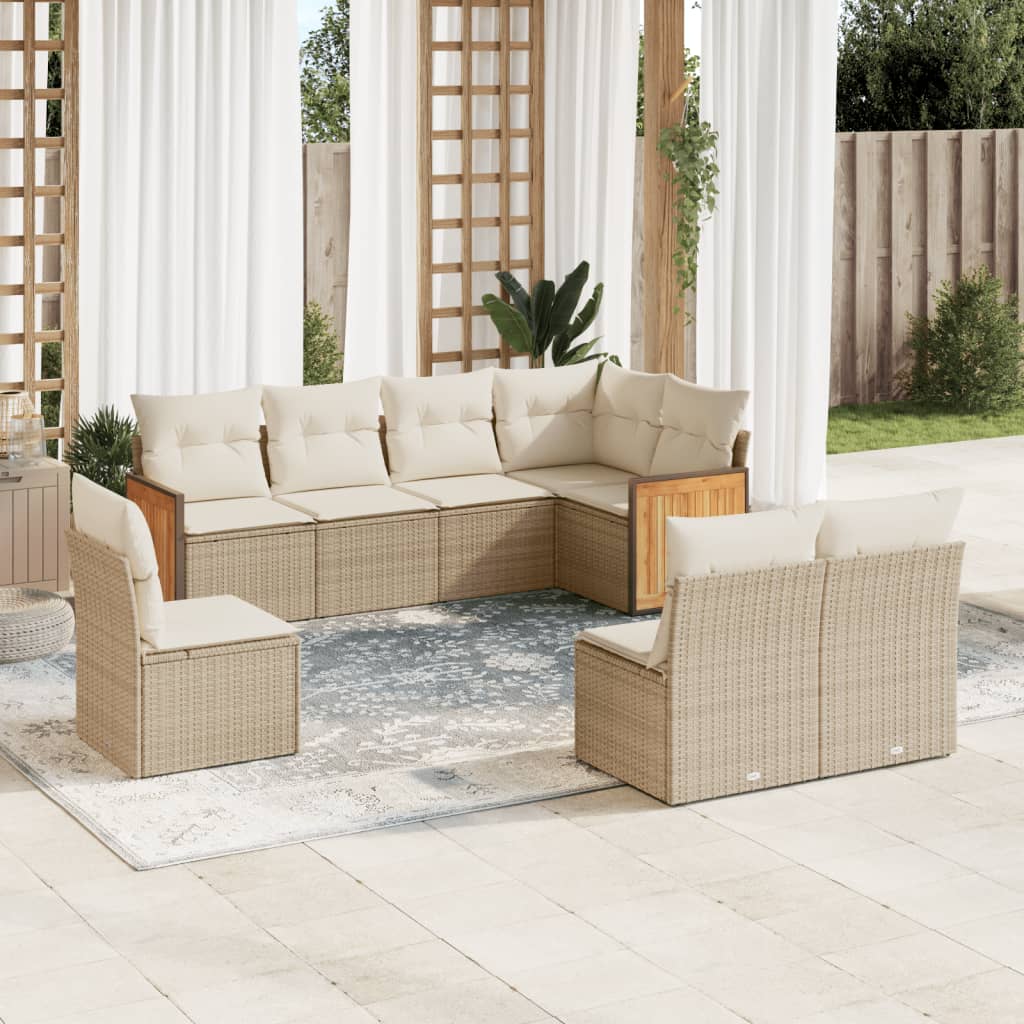 8-tlg. Garten-Sofagarnitur mit Kissen Schwarz Poly Rattan