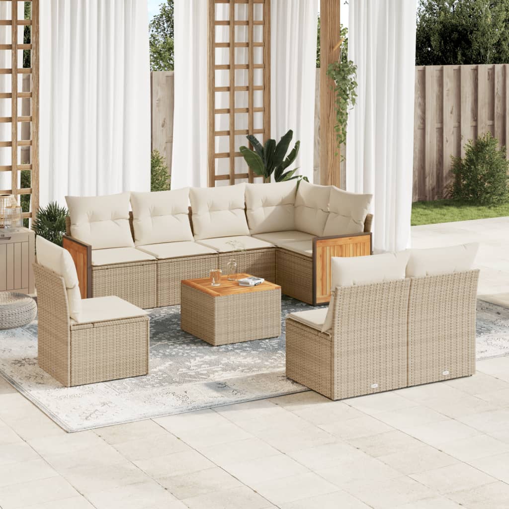 8-tlg. Garten-Sofagarnitur mit Kissen Schwarz Poly Rattan