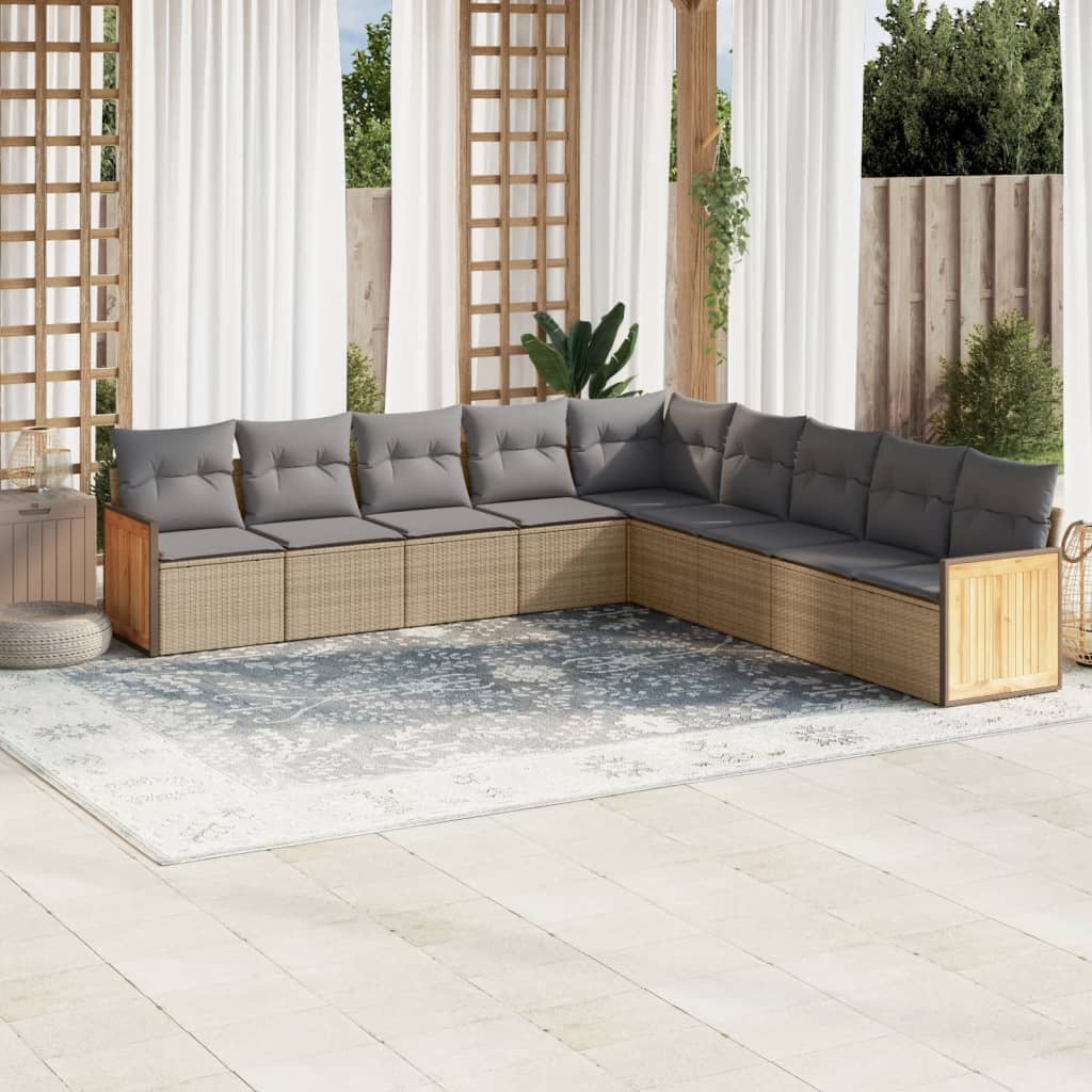 9-tlg. Garten-Sofagarnitur mit Kissen Schwarz Poly Rattan