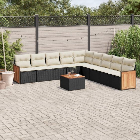 9-tlg. Garten-Sofagarnitur mit Kissen Schwarz Poly Rattan