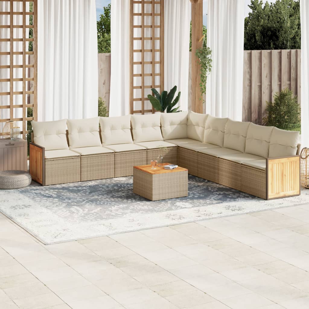 9-tlg. Garten-Sofagarnitur mit Kissen Schwarz Poly Rattan