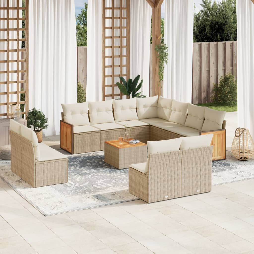 11-tlg. Garten-Sofagarnitur mit Kissen Schwarz Poly Rattan