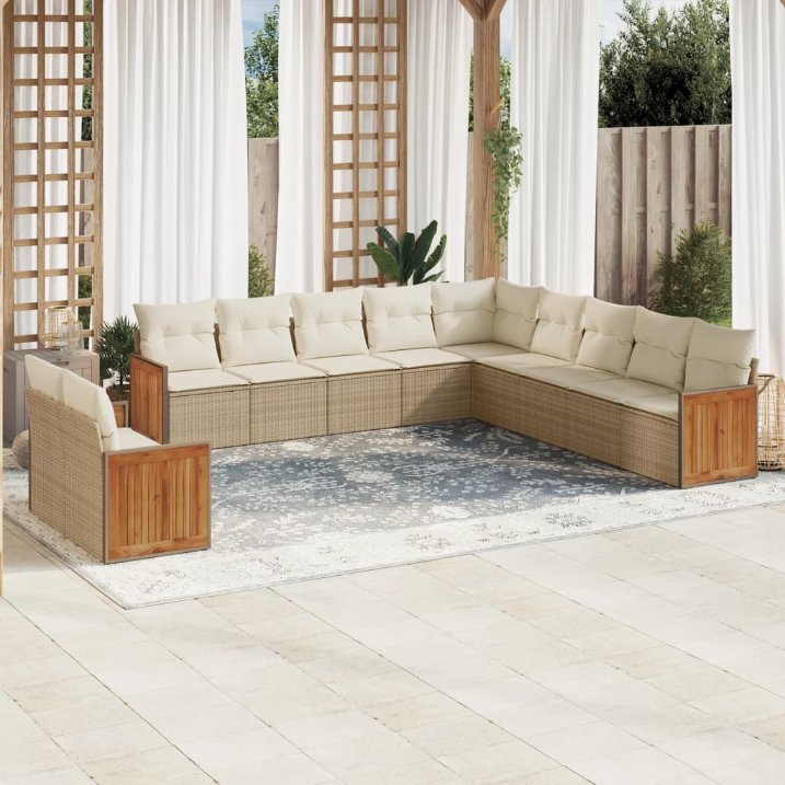 11-tlg. Garten-Sofagarnitur mit Kissen Schwarz Poly Rattan