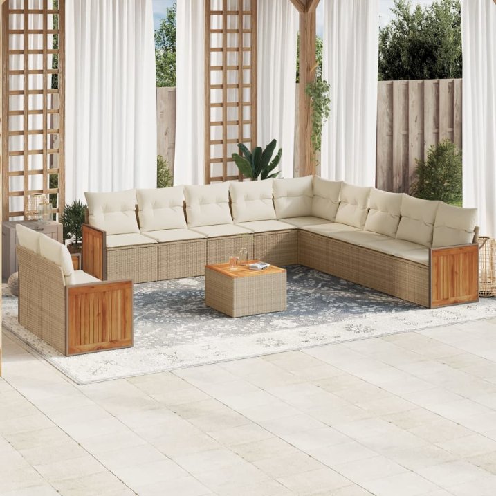 11-tlg. Garten-Sofagarnitur mit Kissen Schwarz Poly Rattan