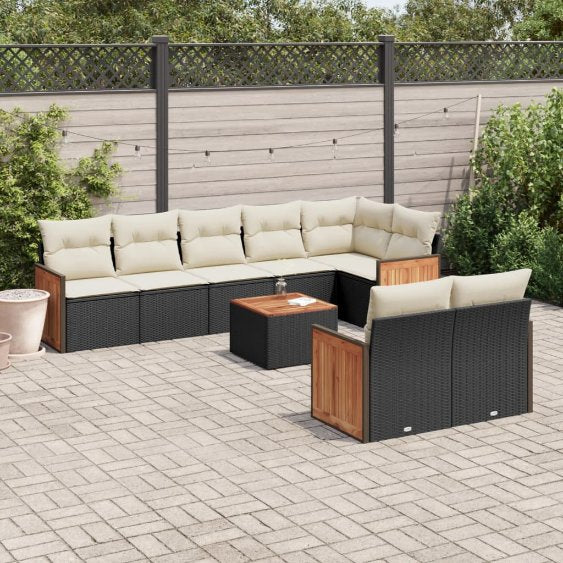 8-tlg. Garten-Sofagarnitur mit Kissen Schwarz Poly Rattan