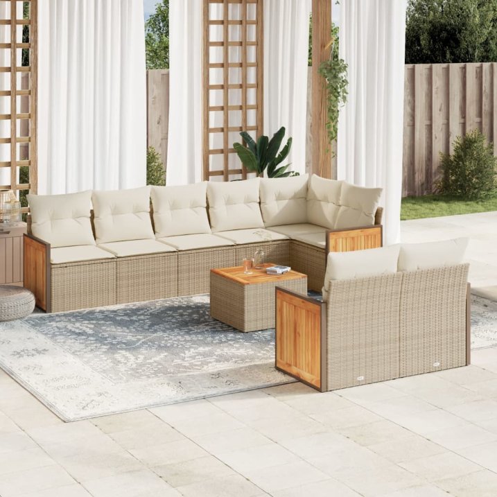 8-tlg. Garten-Sofagarnitur mit Kissen Schwarz Poly Rattan