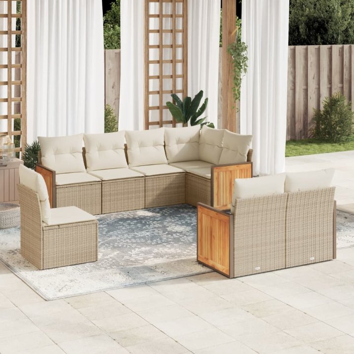 8-tlg. Garten-Sofagarnitur mit Kissen Schwarz Poly Rattan