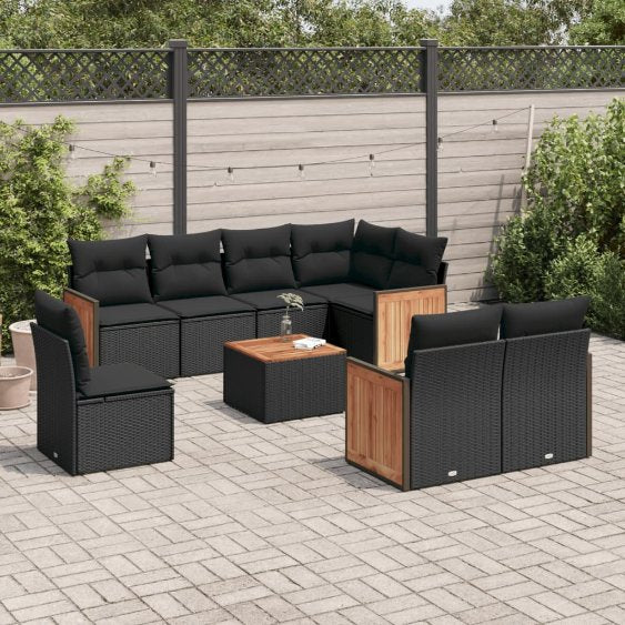 8-tlg. Garten-Sofagarnitur mit Kissen Schwarz Poly Rattan