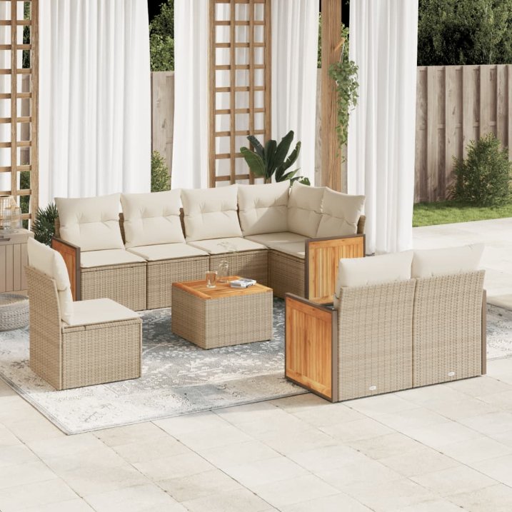 8-tlg. Garten-Sofagarnitur mit Kissen Schwarz Poly Rattan