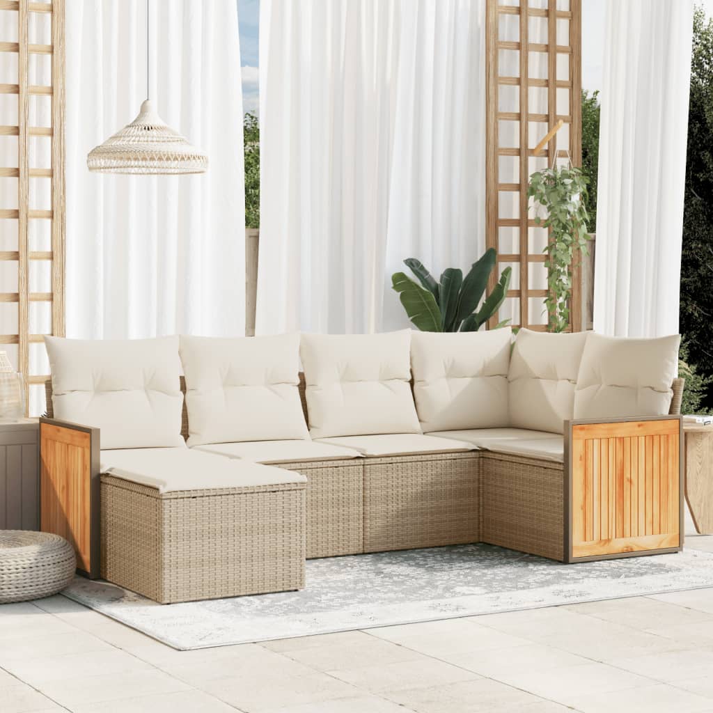 6-tlg. Garten-Sofagarnitur mit Kissen Schwarz Poly Rattan