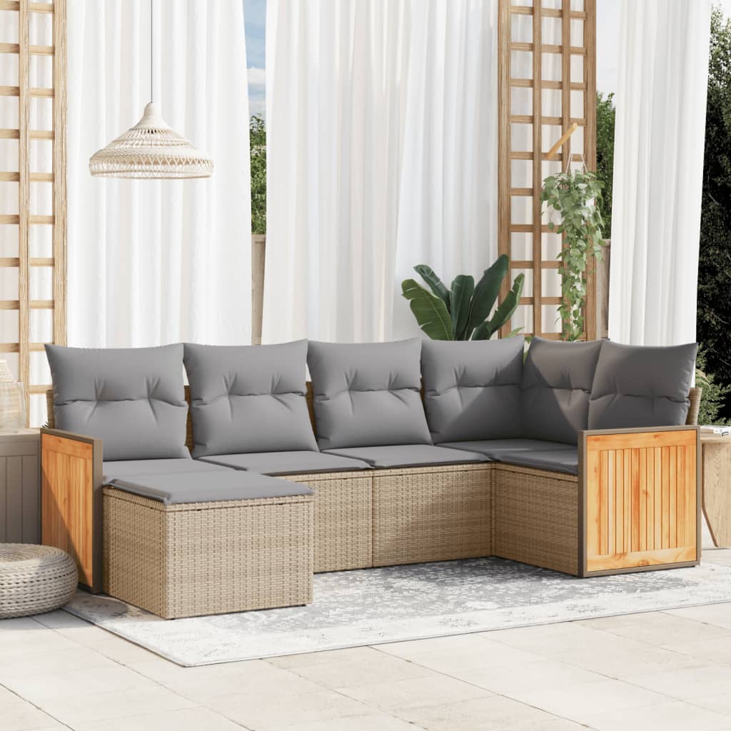 6-tlg. Garten-Sofagarnitur mit Kissen Schwarz Poly Rattan