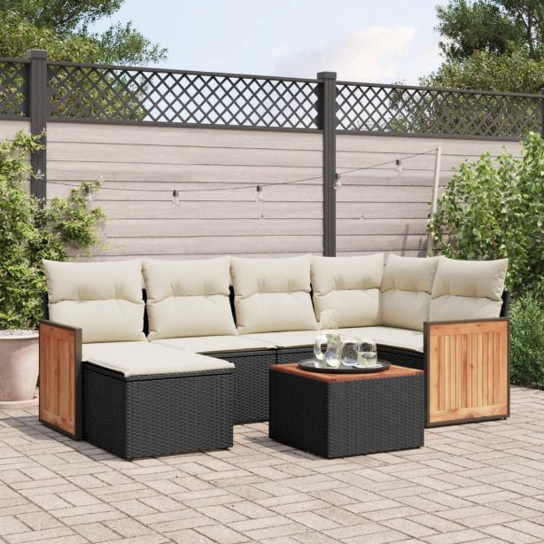 6-tlg. Garten-Sofagarnitur mit Kissen Schwarz Poly Rattan