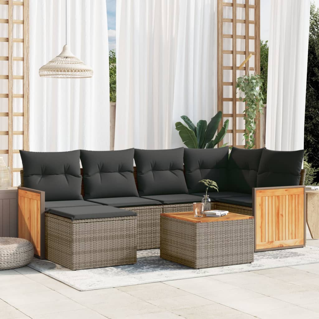 6-tlg. Garten-Sofagarnitur mit Kissen Schwarz Poly Rattan