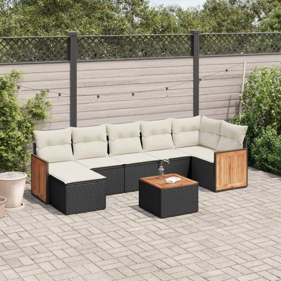 7-tlg. Garten-Sofagarnitur mit Kissen Schwarz Poly Rattan