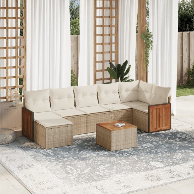 7-tlg. Garten-Sofagarnitur mit Kissen Schwarz Poly Rattan