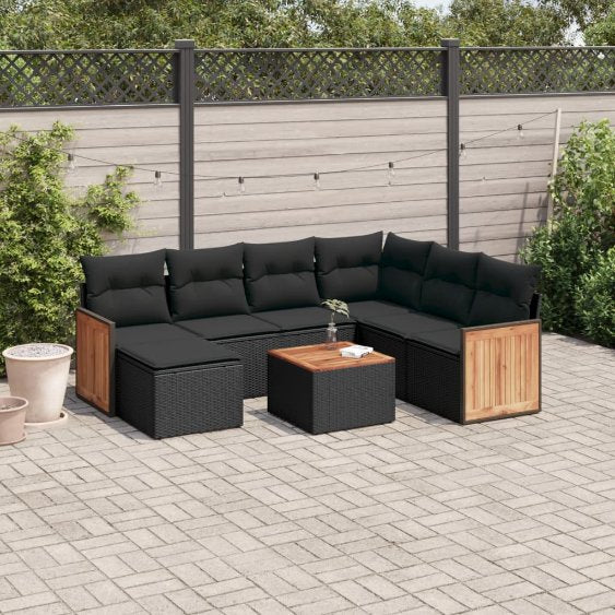 7-tlg. Garten-Sofagarnitur mit Kissen Schwarz Poly Rattan