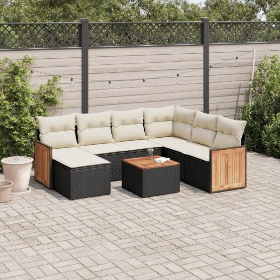 7-tlg. Garten-Sofagarnitur mit Kissen Schwarz Poly Rattan