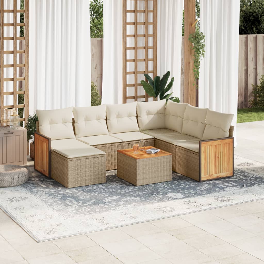7-tlg. Garten-Sofagarnitur mit Kissen Schwarz Poly Rattan