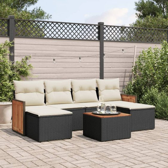 6-tlg. Garten-Sofagarnitur mit Kissen Schwarz Poly Rattan