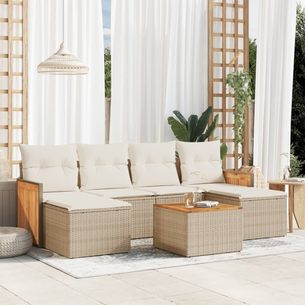 6-tlg. Garten-Sofagarnitur mit Kissen Schwarz Poly Rattan