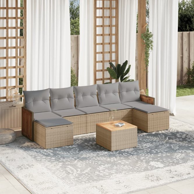 7-tlg. Garten-Sofagarnitur mit Kissen Schwarz Poly Rattan