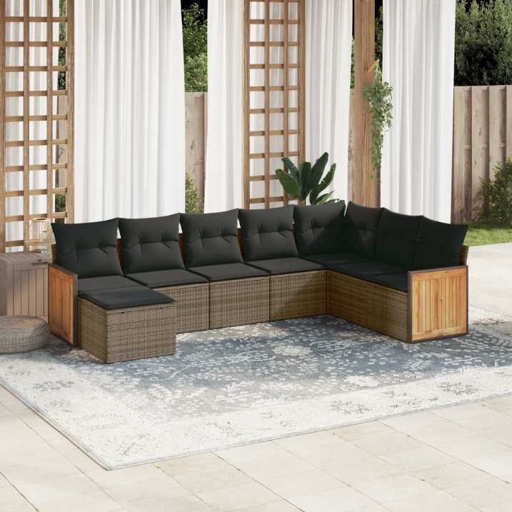 8-tlg. Garten-Sofagarnitur mit Kissen Schwarz Poly Rattan