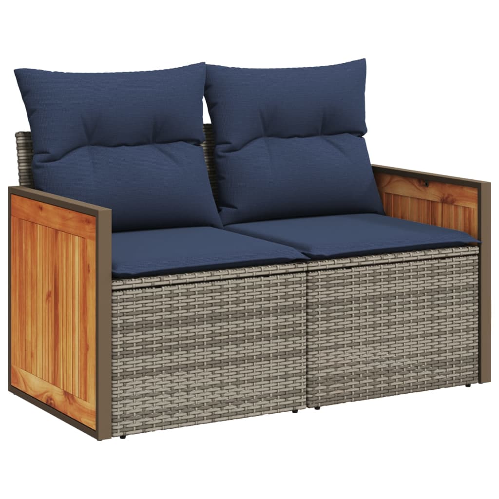 8-teiliges Gartensofa-Set mit Kissen, grau, Polyrattan
