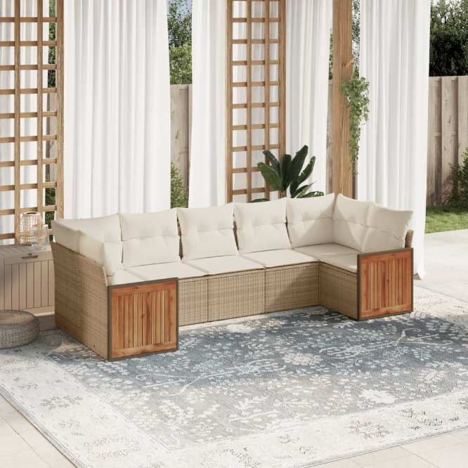 7-tlg. Garten-Sofagarnitur mit Kissen Schwarz Poly Rattan