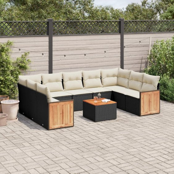 9-tlg. Garten-Sofagarnitur mit Kissen Schwarz Poly Rattan