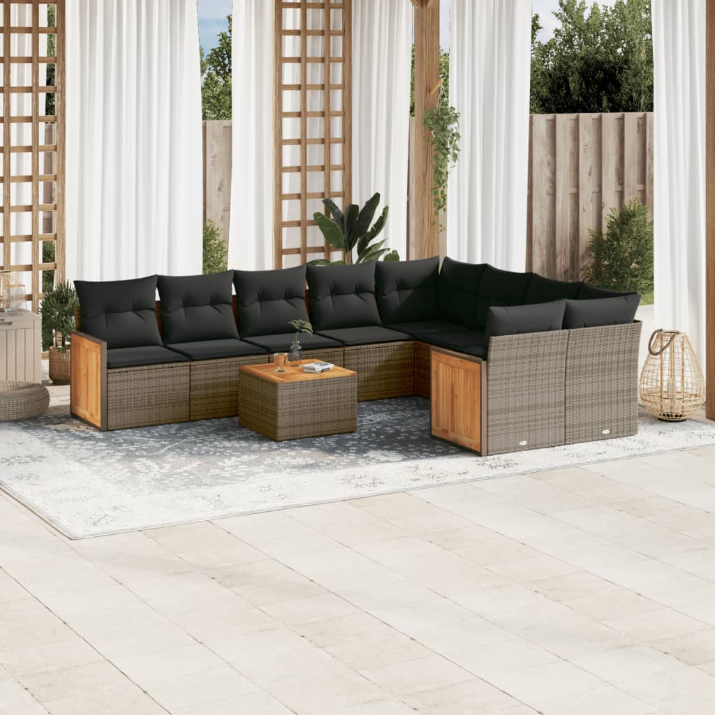 9-tlg. Garten-Sofagarnitur mit Kissen Schwarz Poly Rattan
