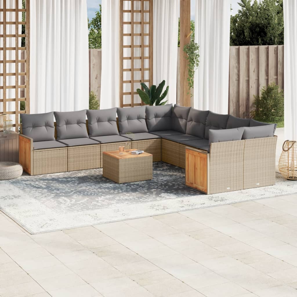 vidaXL 10-tlg. Garten-Sofagarnitur mit Kissen Schwarz Poly Rattan