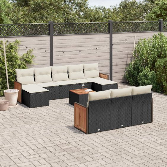 vidaXL 10-tlg. Garten-Sofagarnitur mit Kissen Schwarz Poly Rattan