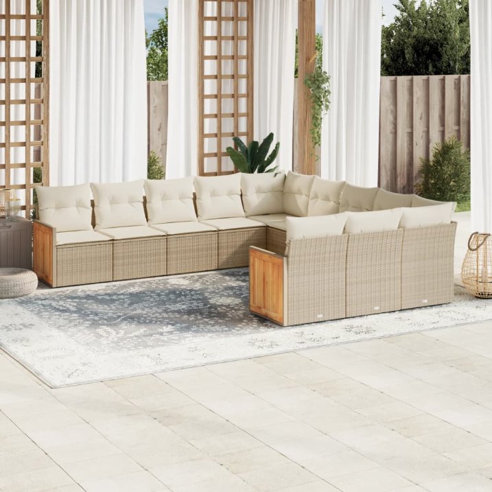 11-tlg. Garten-Sofagarnitur mit Kissen Schwarz Poly Rattan