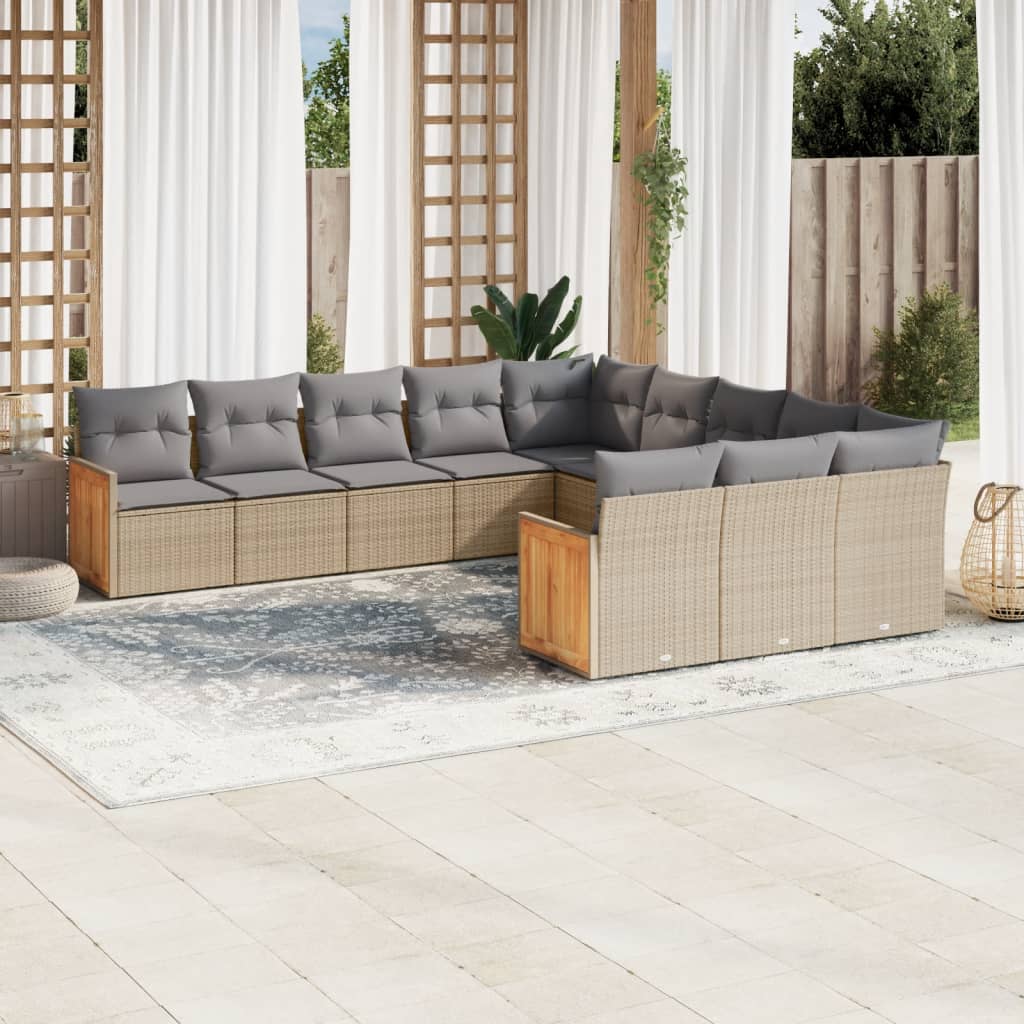 11-tlg. Garten-Sofagarnitur mit Kissen Schwarz Poly Rattan
