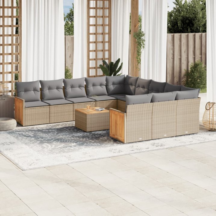 11-tlg. Garten-Sofagarnitur mit Kissen Schwarz Poly Rattan