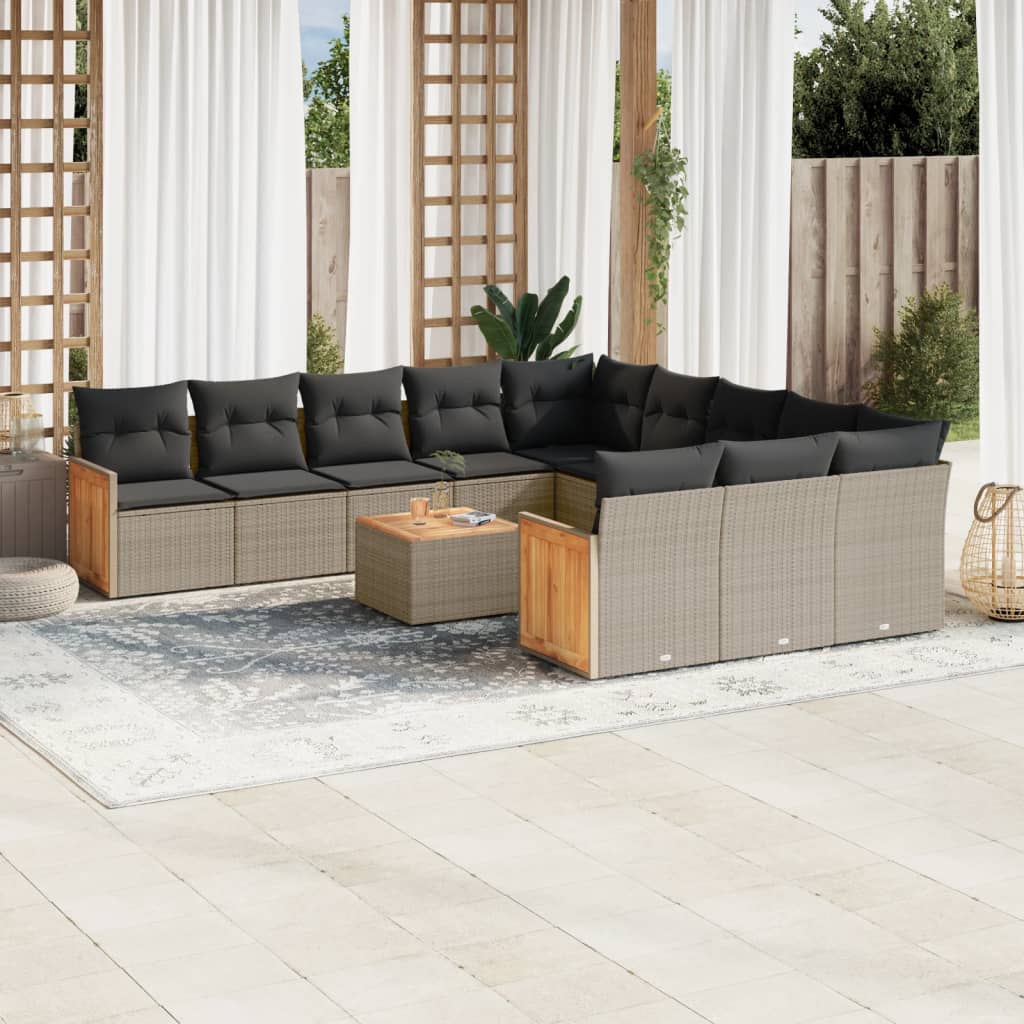 11-tlg. Garten-Sofagarnitur mit Kissen Schwarz Poly Rattan