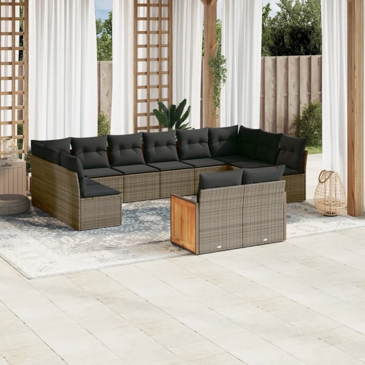 12-tlg. Garten-Sofagarnitur mit Kissen Schwarz Poly Rattan