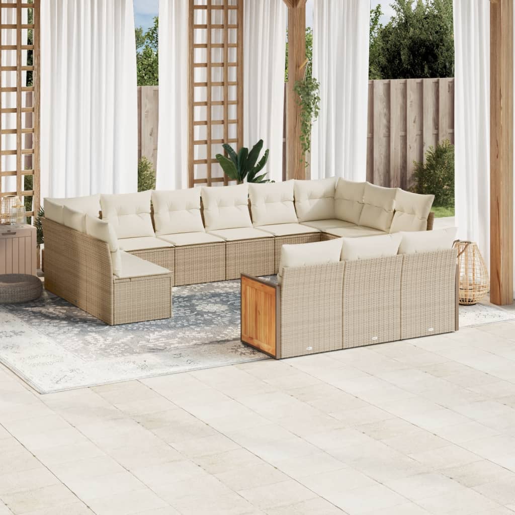 13-tlg. Garten-Sofagarnitur mit Kissen Schwarz Poly Rattan