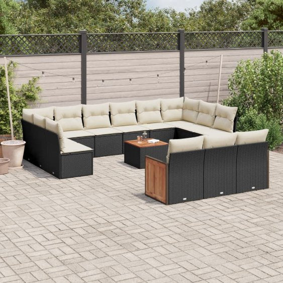 13-tlg. Garten-Sofagarnitur mit Kissen Schwarz Poly Rattan