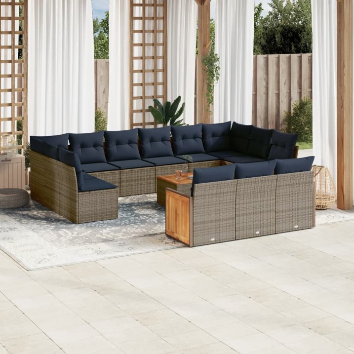13-teiliges Gartensofa-Set mit Kissen, schwarzes Polyrattan