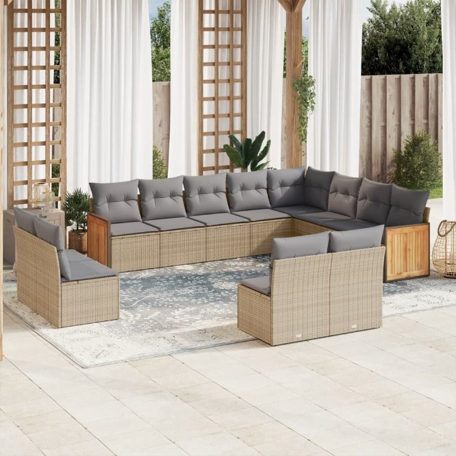 12-tlg. Garten-Sofagarnitur mit Kissen Schwarz Poly Rattan